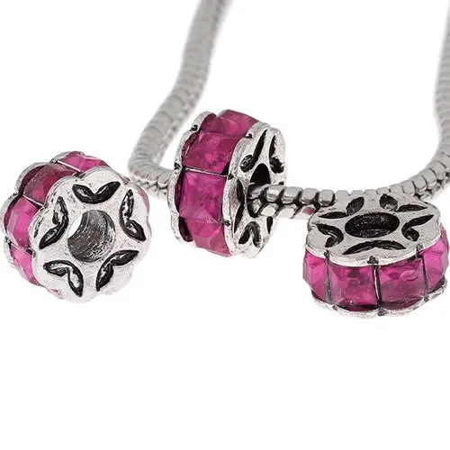 Hot Pink Flower Design Charm Beads for Snake Charm Charm Bracelet