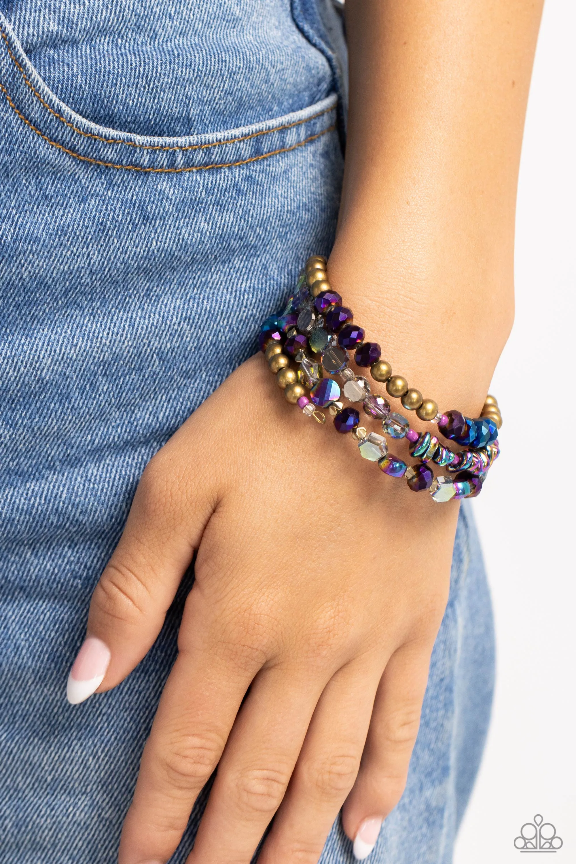 Impressive Infinity - Brass - Oil Spill Pebbles and Beads Paparazzi Coil Bracelet