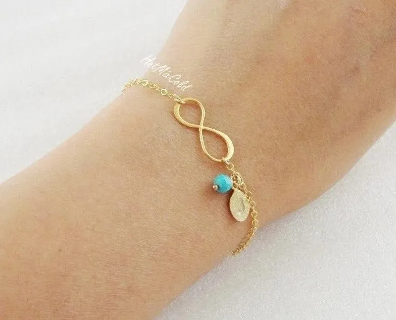 Infinity Birthstone Leaf Bracelet