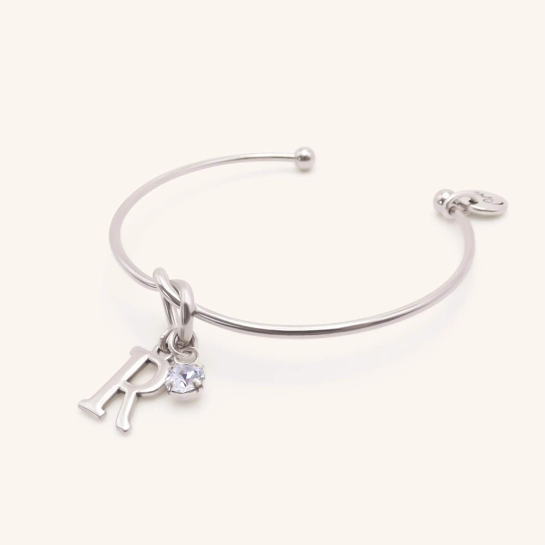 Initial & Birthstone Knotted Bangle, Silver