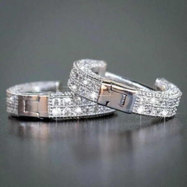 Inlaid Crystals Silver Tone Small Hoop Earrings
