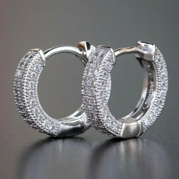 Inlaid Crystals Silver Tone Small Hoop Earrings