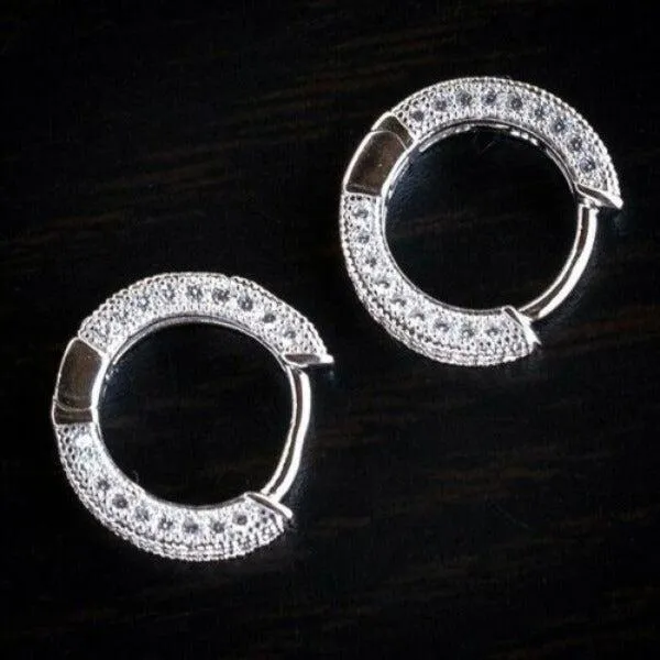 Inlaid Crystals Silver Tone Small Hoop Earrings