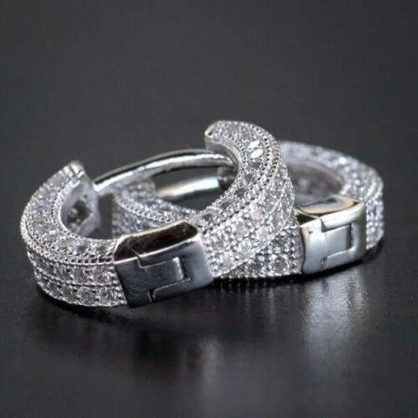 Inlaid Crystals Silver Tone Small Hoop Earrings