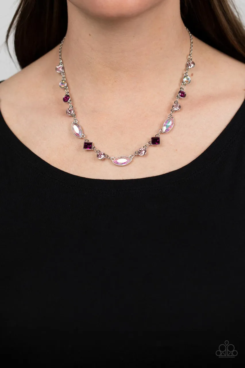 Irresistible HEIR-idescence - Pink - Iridescent Geometric Gem Paparazzi Short Necklace