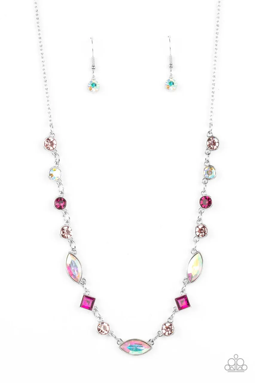 Irresistible HEIR-idescence - Pink - Iridescent Geometric Gem Paparazzi Short Necklace