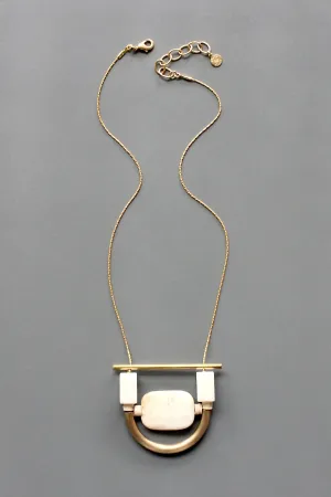 ISL117 White stone and brass geometric necklace