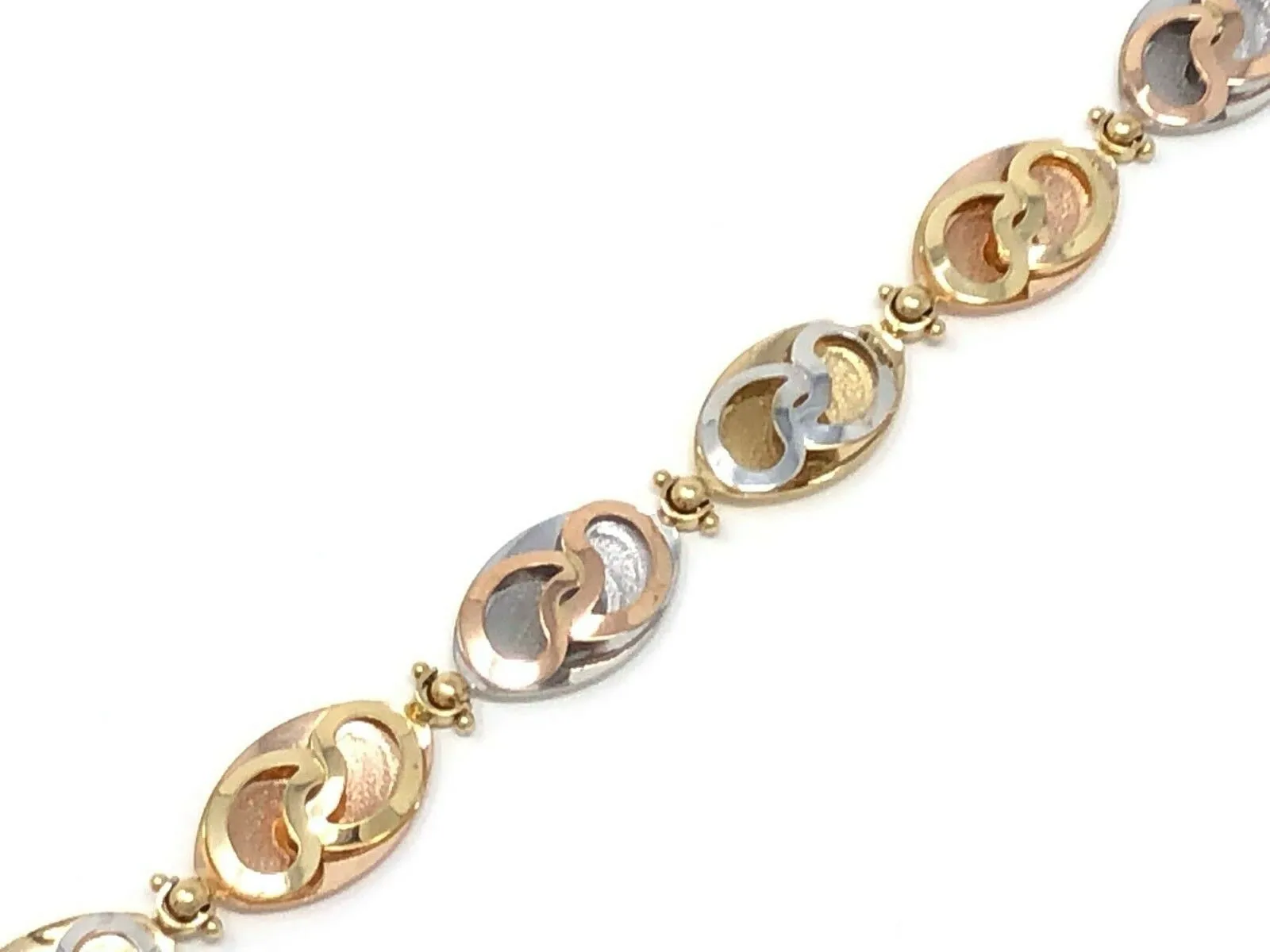 Italian 14k Tri Color Gold Hollow 3D Oval Bracelet 7.25" 10.9mm 8.9 grams