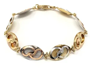 Italian 14k Tri Color Gold Hollow 3D Oval Bracelet 7.25" 10.9mm 8.9 grams