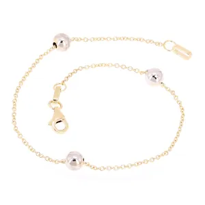 Italian 14k Yellow & White Gold Ball Bead Station Bracelet 7.5" 5mm 1.4 grams