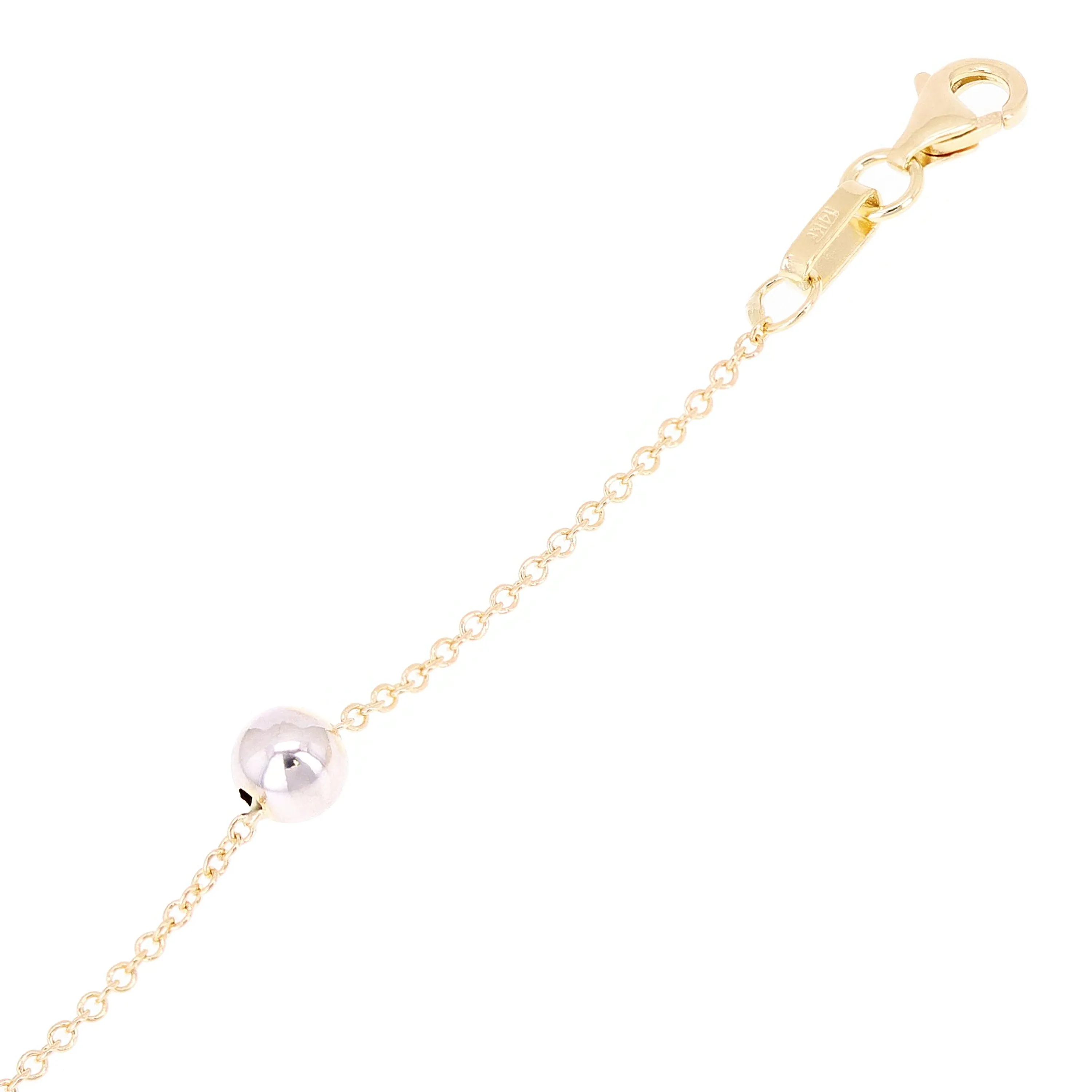 Italian 14k Yellow & White Gold Ball Bead Station Bracelet 7.5" 5mm 1.4 grams