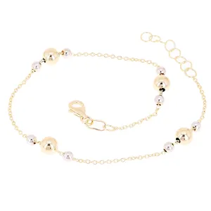 Italian 14k Yellow & White Gold Ball Bead Station Bracelet 8.5" 5m &3mm 1.8grams