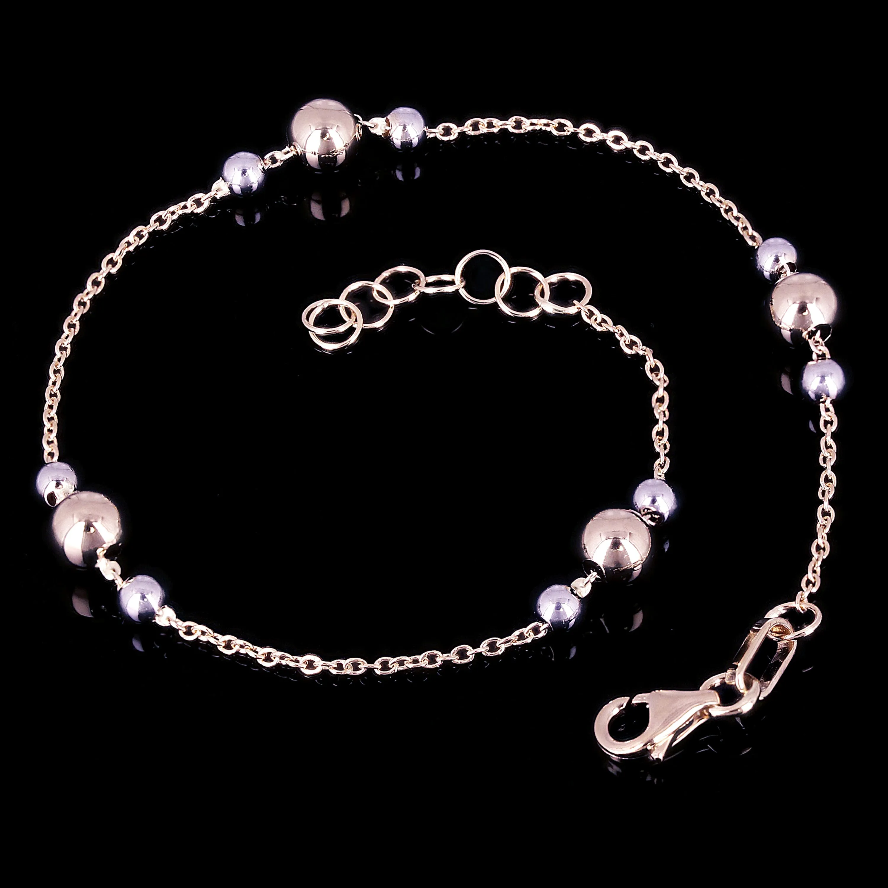 Italian 14k Yellow & White Gold Ball Bead Station Bracelet 8.5" 5m &3mm 1.8grams