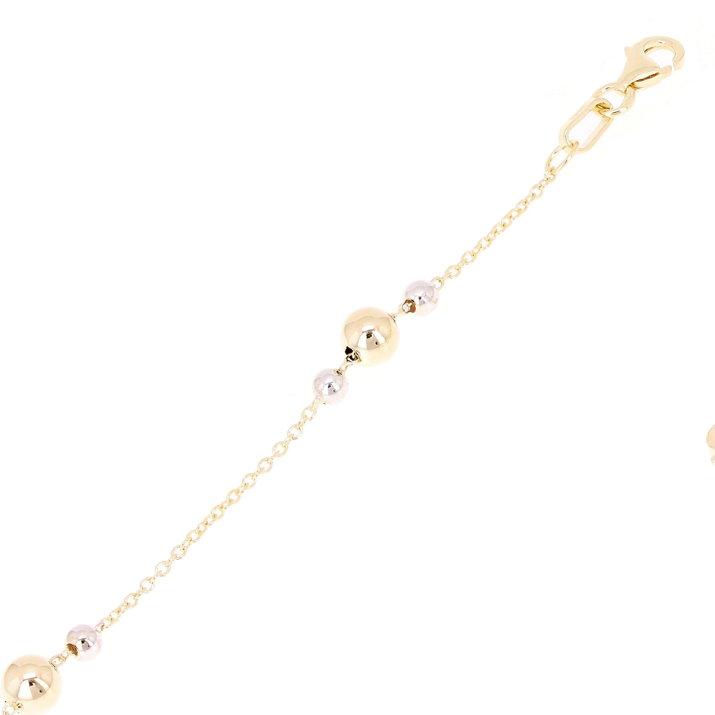 Italian 14k Yellow & White Gold Ball Bead Station Bracelet 8.5" 5m &3mm 1.8grams