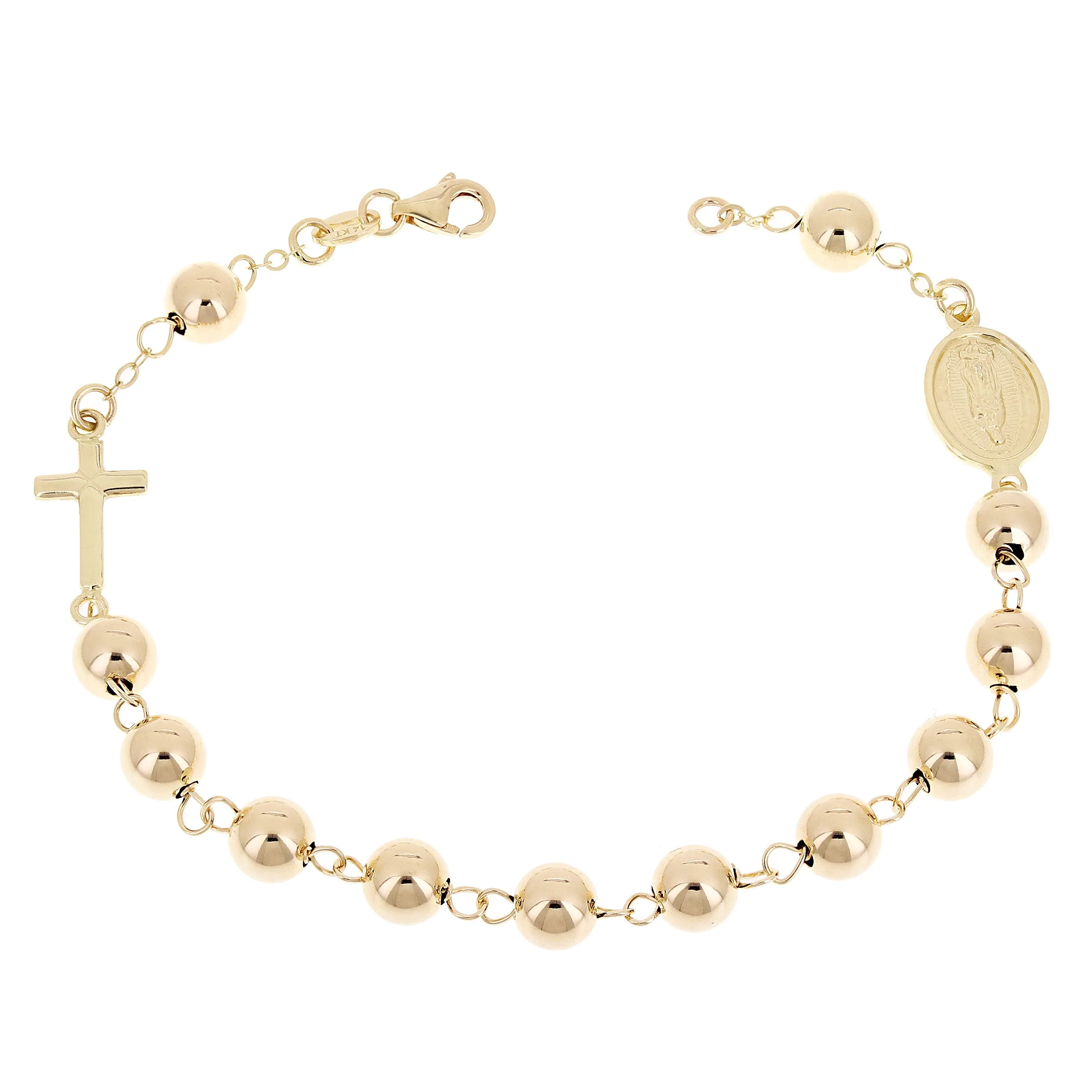 Italian 14k Yellow Gold Hollow Rosary Bracelet 7" 6mm 4.5 grams