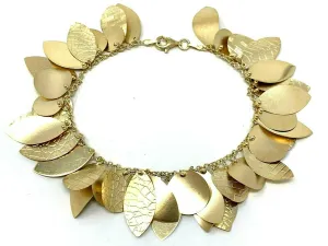 Italian 14k Yellow Gold Round and Leaves Shape Charm Bracelet 7.5" 13 grams