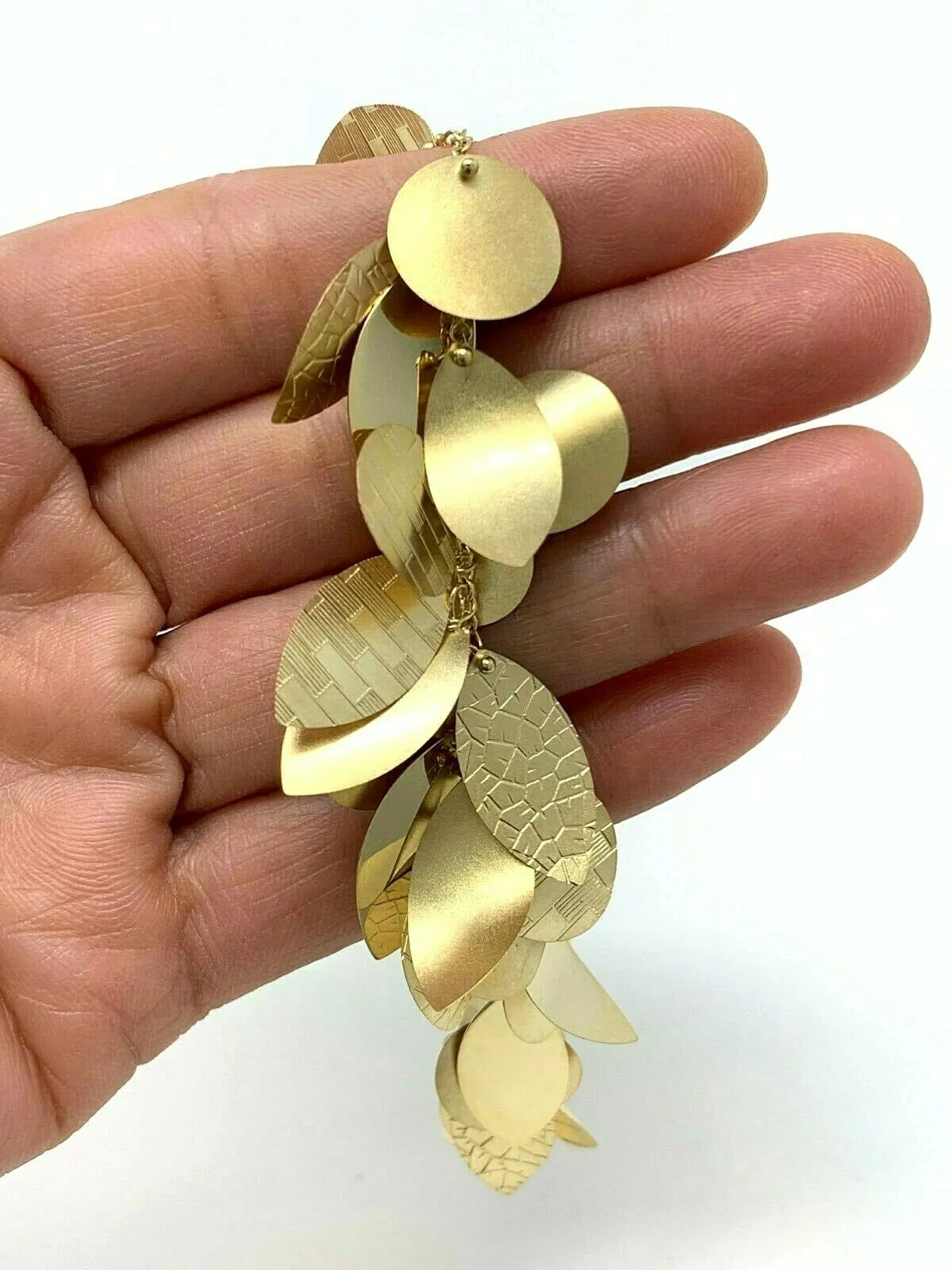 Italian 14k Yellow Gold Round and Leaves Shape Charm Bracelet 7.5" 13 grams