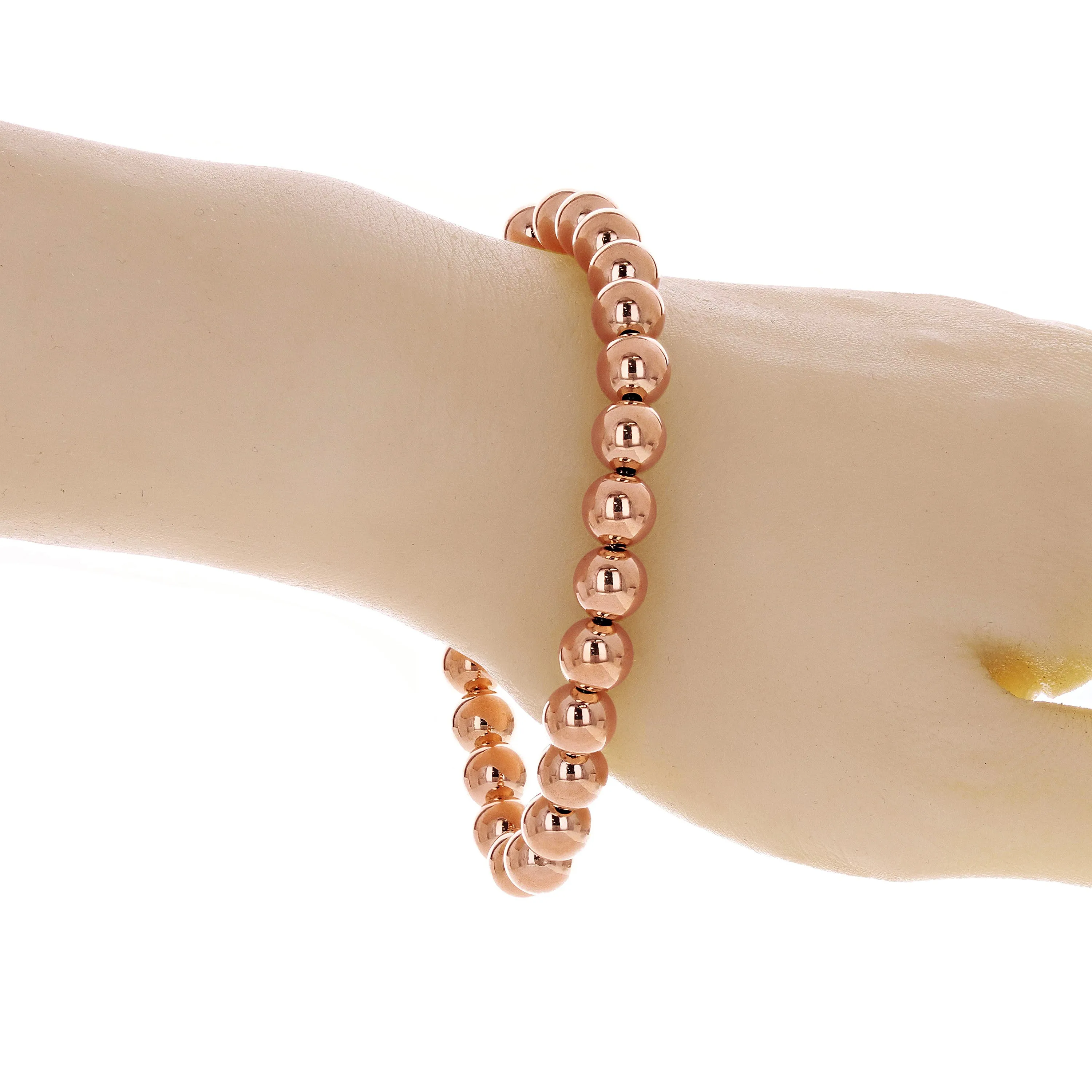 Italian 14k Yellow White or Rose Gold Hollow Ball Bead Bracelet 8" 8mm 8.1 grams