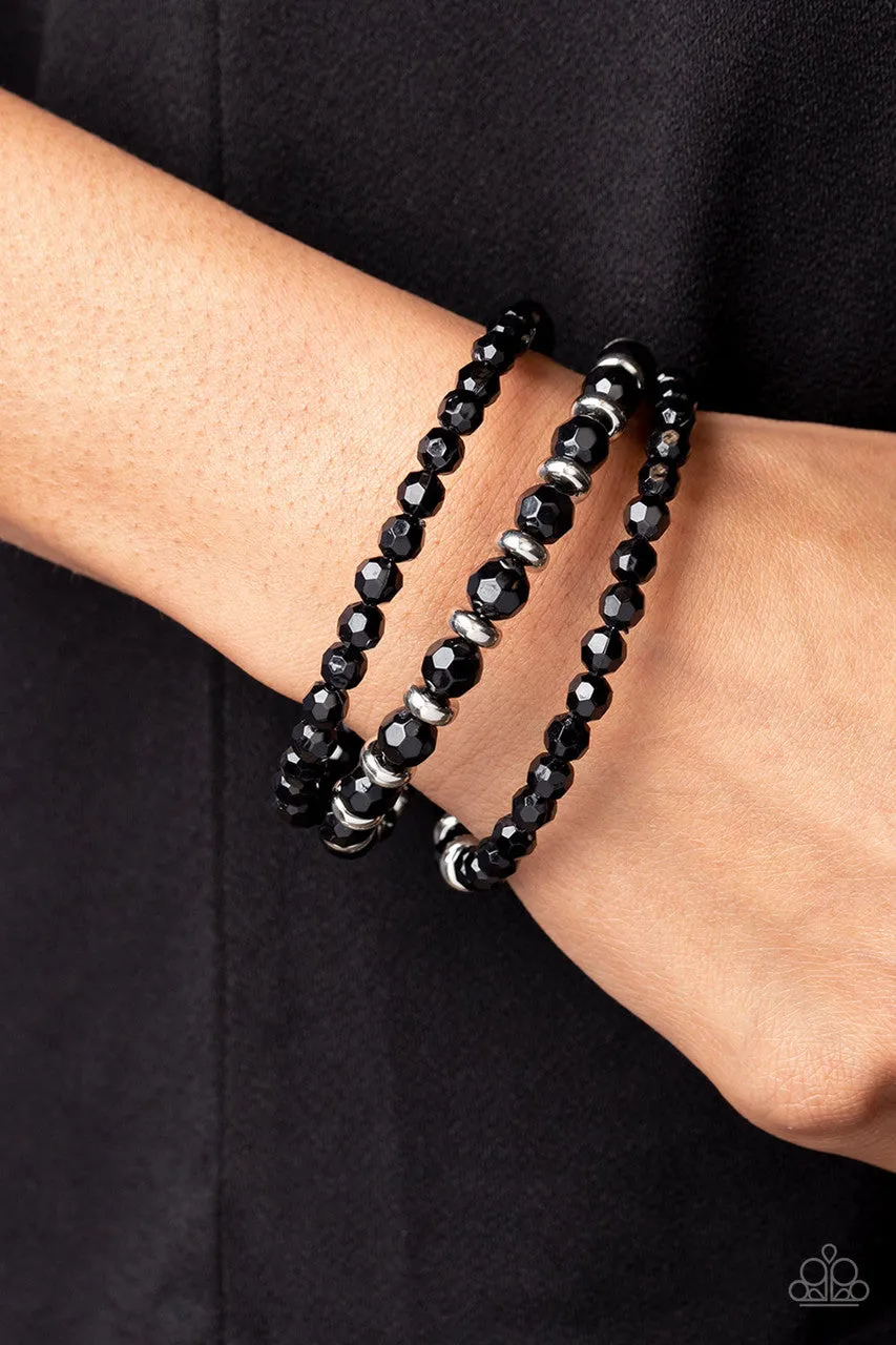 It's a Vibe - Black - Faceted Bead Paparazzi Coil Bracelet