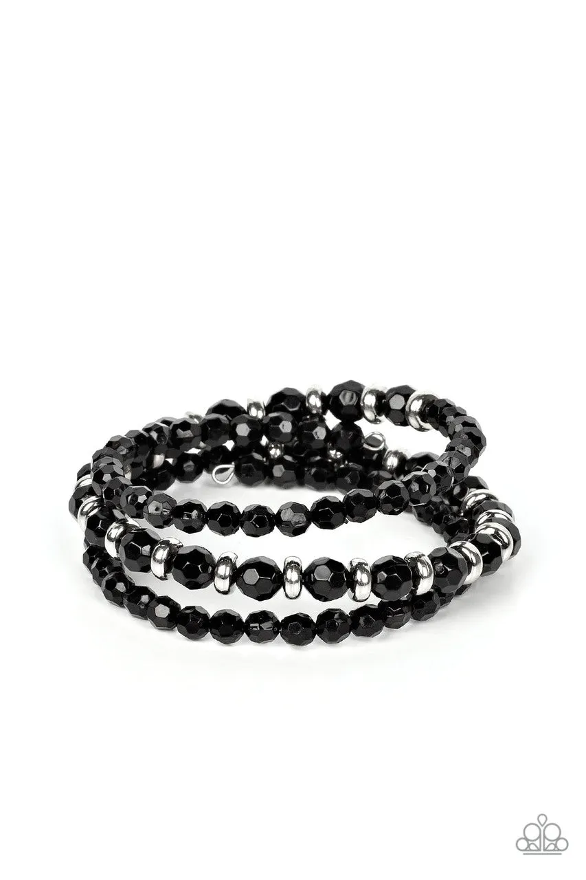 It's a Vibe - Black - Faceted Bead Paparazzi Coil Bracelet