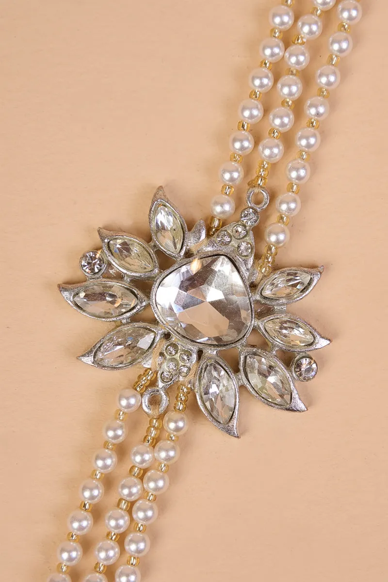 Ivory Floral Three Layered Pearl Mala