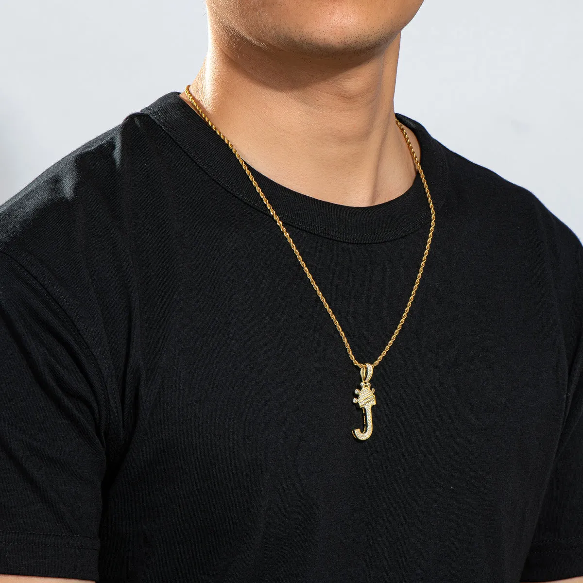 J Letter Pendant 3mm Rope Chain 24inch Initial Necklace