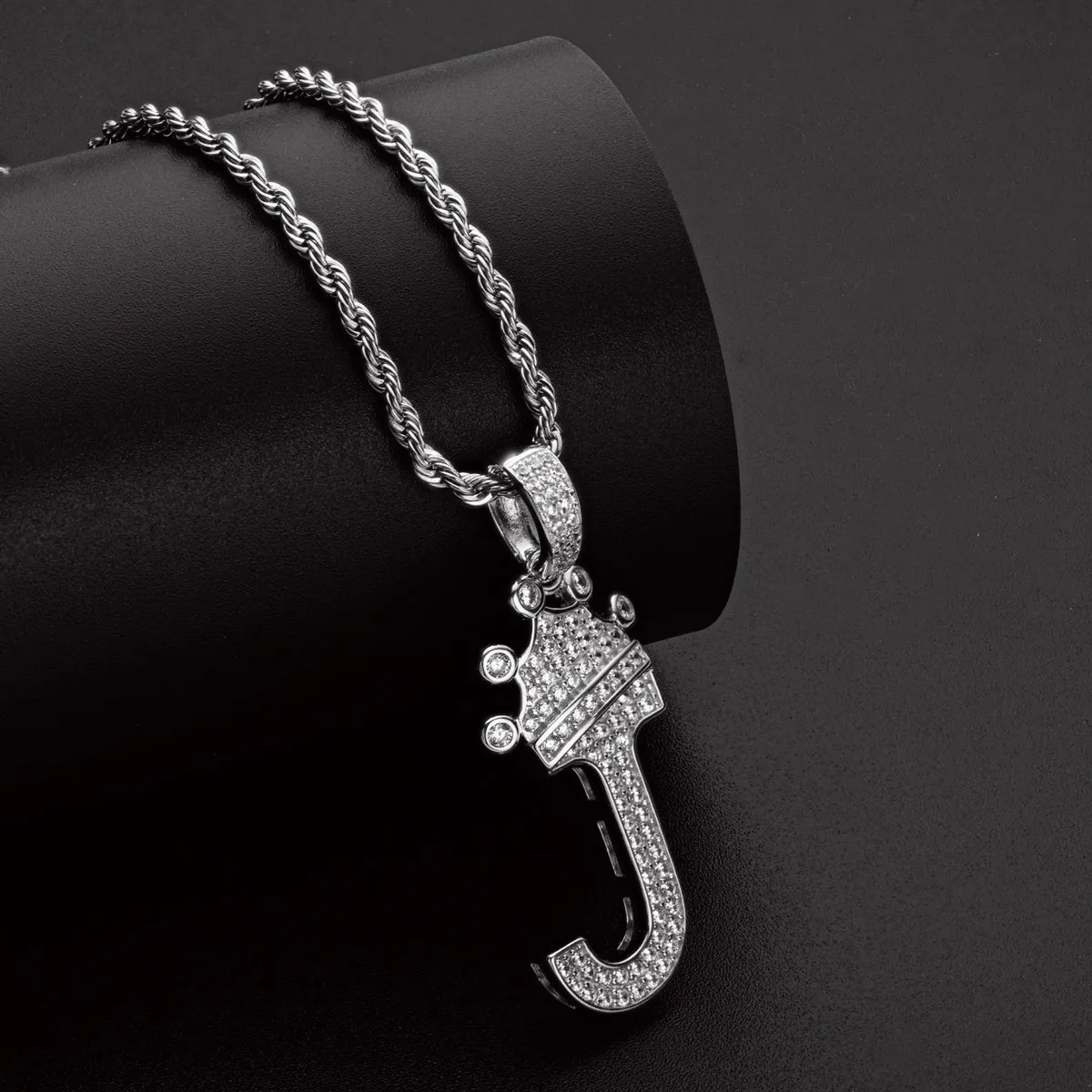 J Letter Pendant 3mm Rope Chain 24inch Initial Necklace