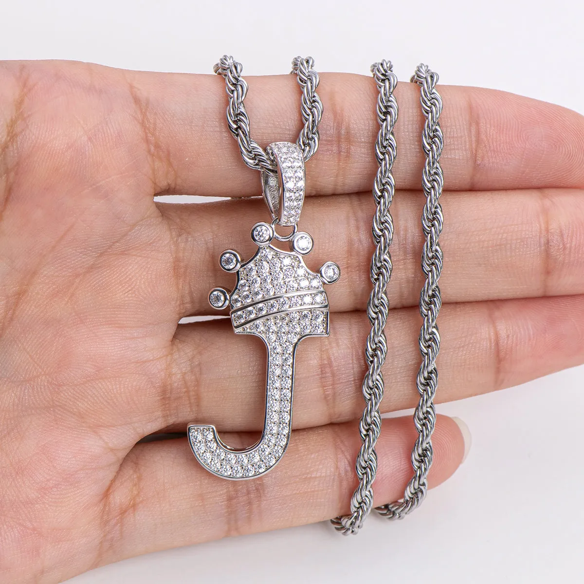 J Letter Pendant 3mm Rope Chain 24inch Initial Necklace