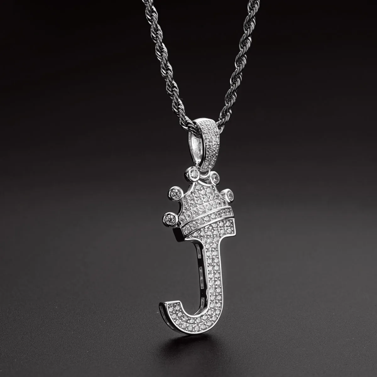 J Letter Pendant 3mm Rope Chain 24inch Initial Necklace
