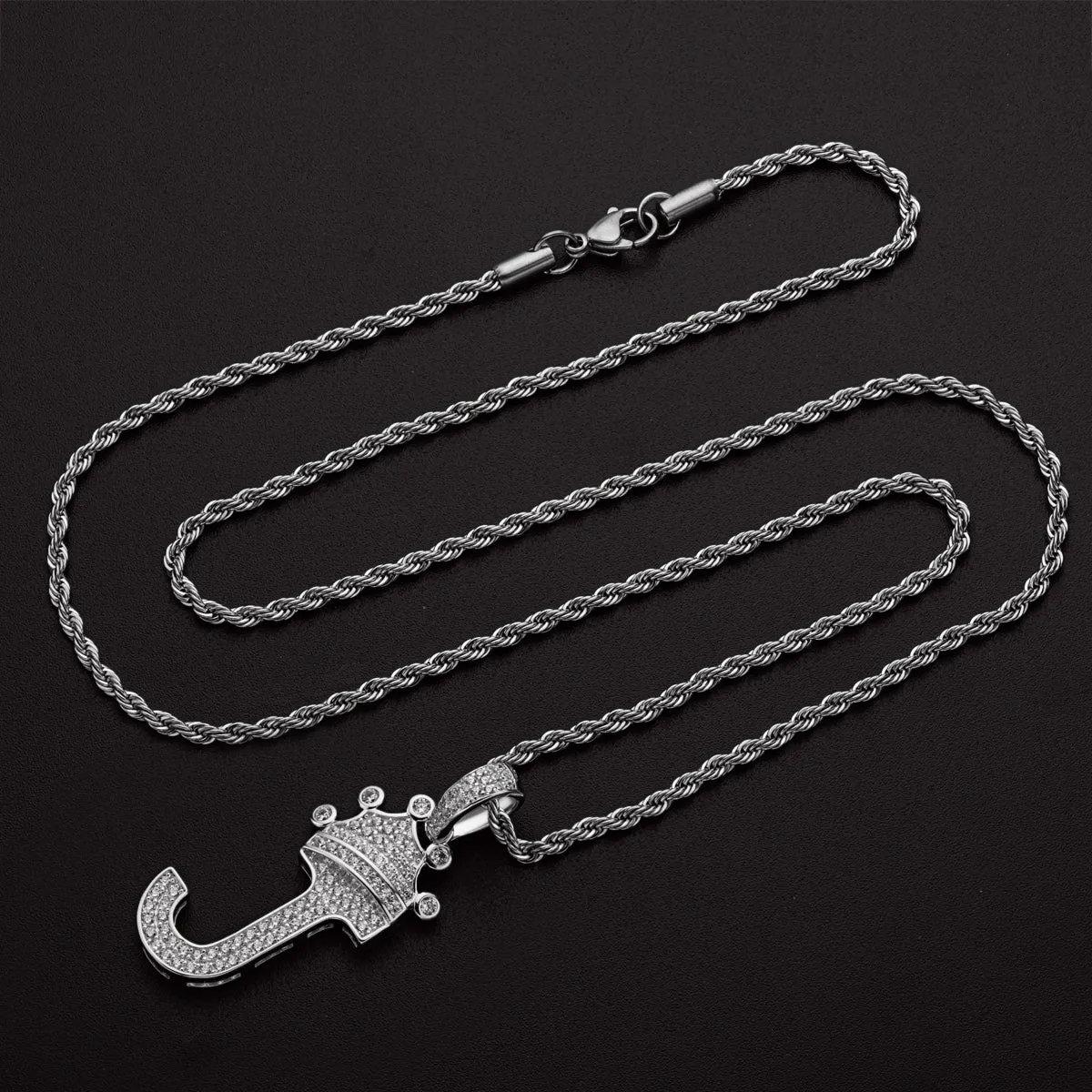 J Letter Pendant 3mm Rope Chain 24inch Initial Necklace