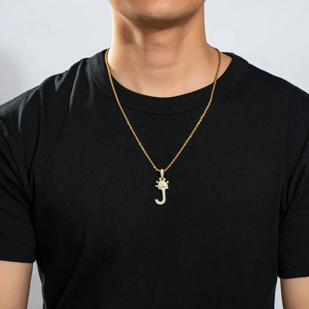 J Letter Pendant 3mm Rope Chain 24inch Initial Necklace