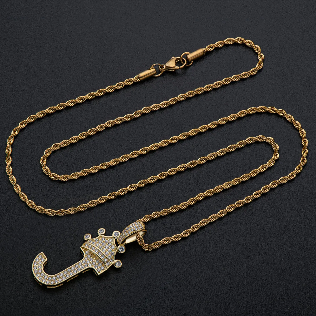 J Letter Pendant 3mm Rope Chain 24inch Initial Necklace