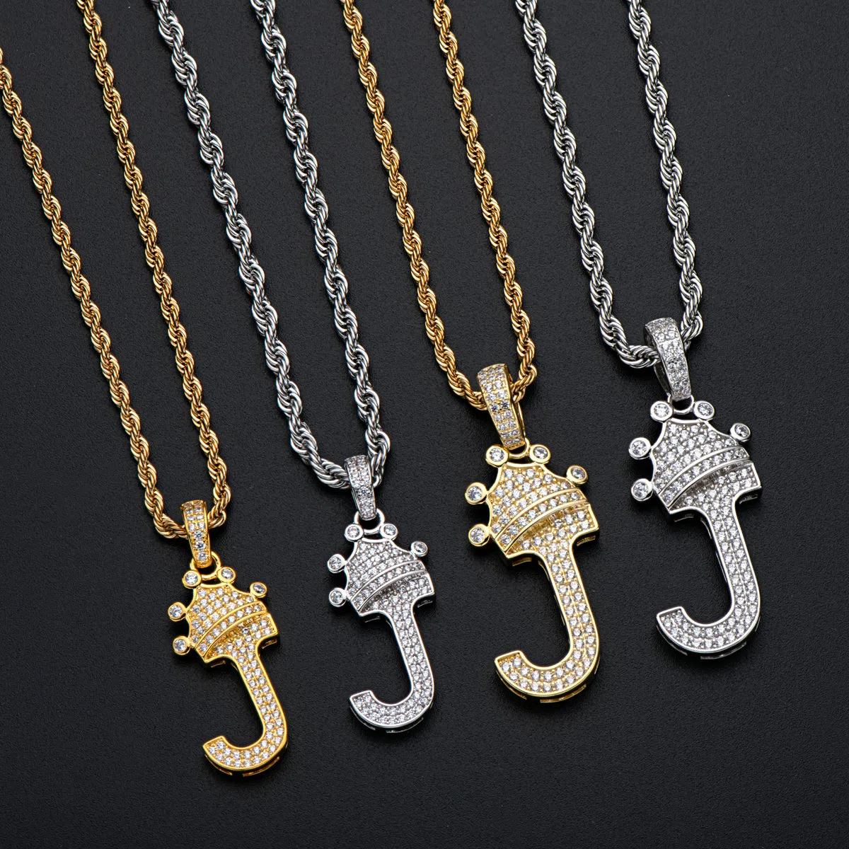 J Letter Pendant 3mm Rope Chain 24inch Initial Necklace
