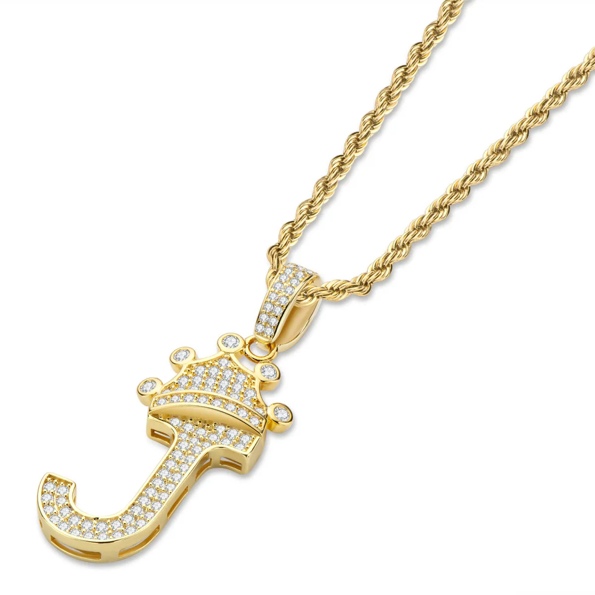 J Letter Pendant 3mm Rope Chain 24inch Initial Necklace