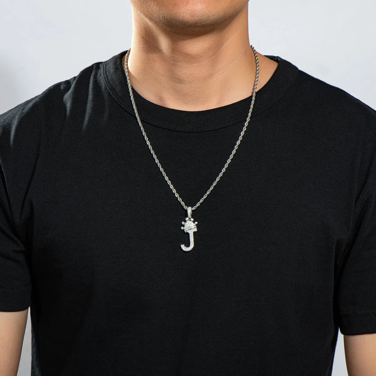 J Letter Pendant 3mm Rope Chain 24inch Initial Necklace