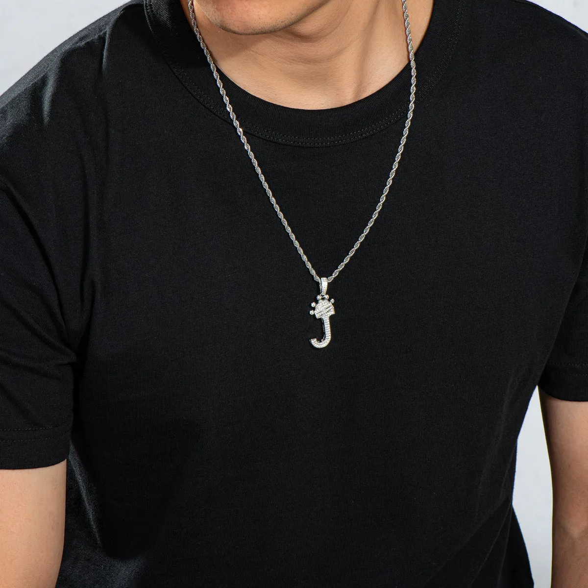 J Letter Pendant 3mm Rope Chain 24inch Initial Necklace
