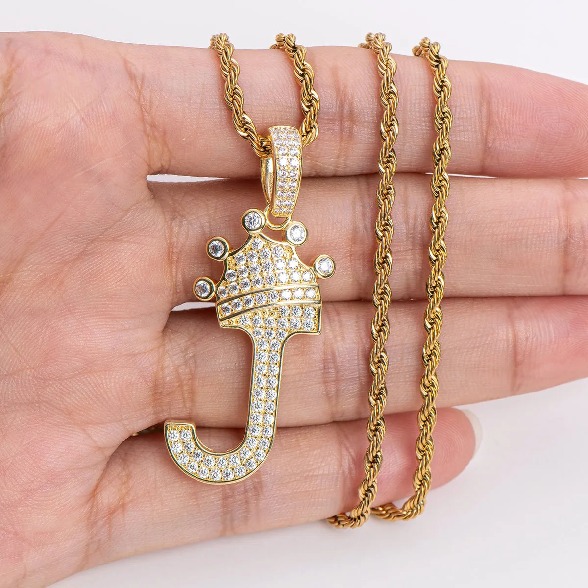 J Letter Pendant 3mm Rope Chain 24inch Initial Necklace