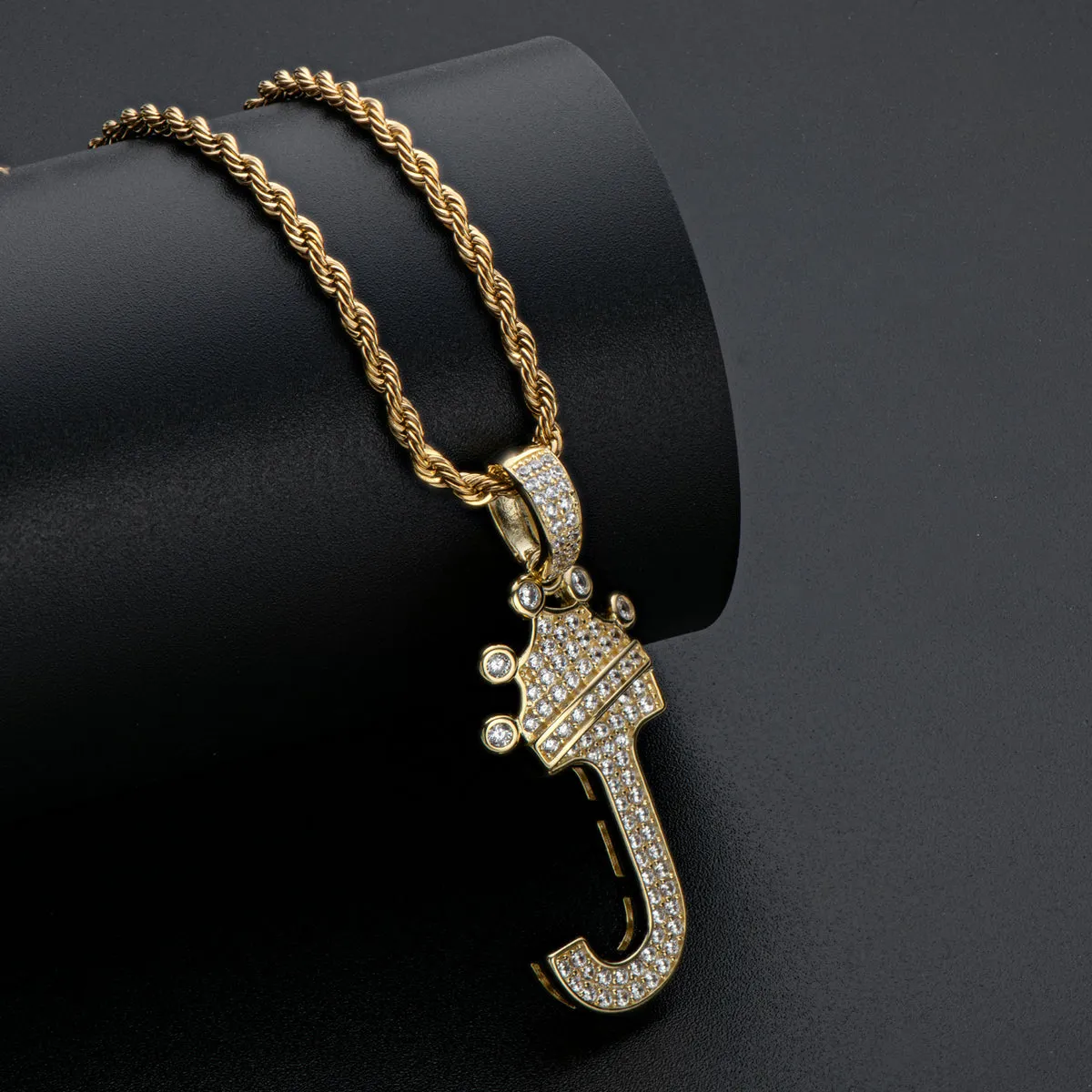 J Letter Pendant 3mm Rope Chain 24inch Initial Necklace