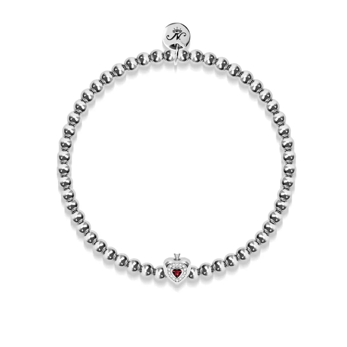 January | Garnet Birthstone | Silver | Crystal Heart Bracelet
