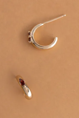 January Garnet J-Hoop Earrings