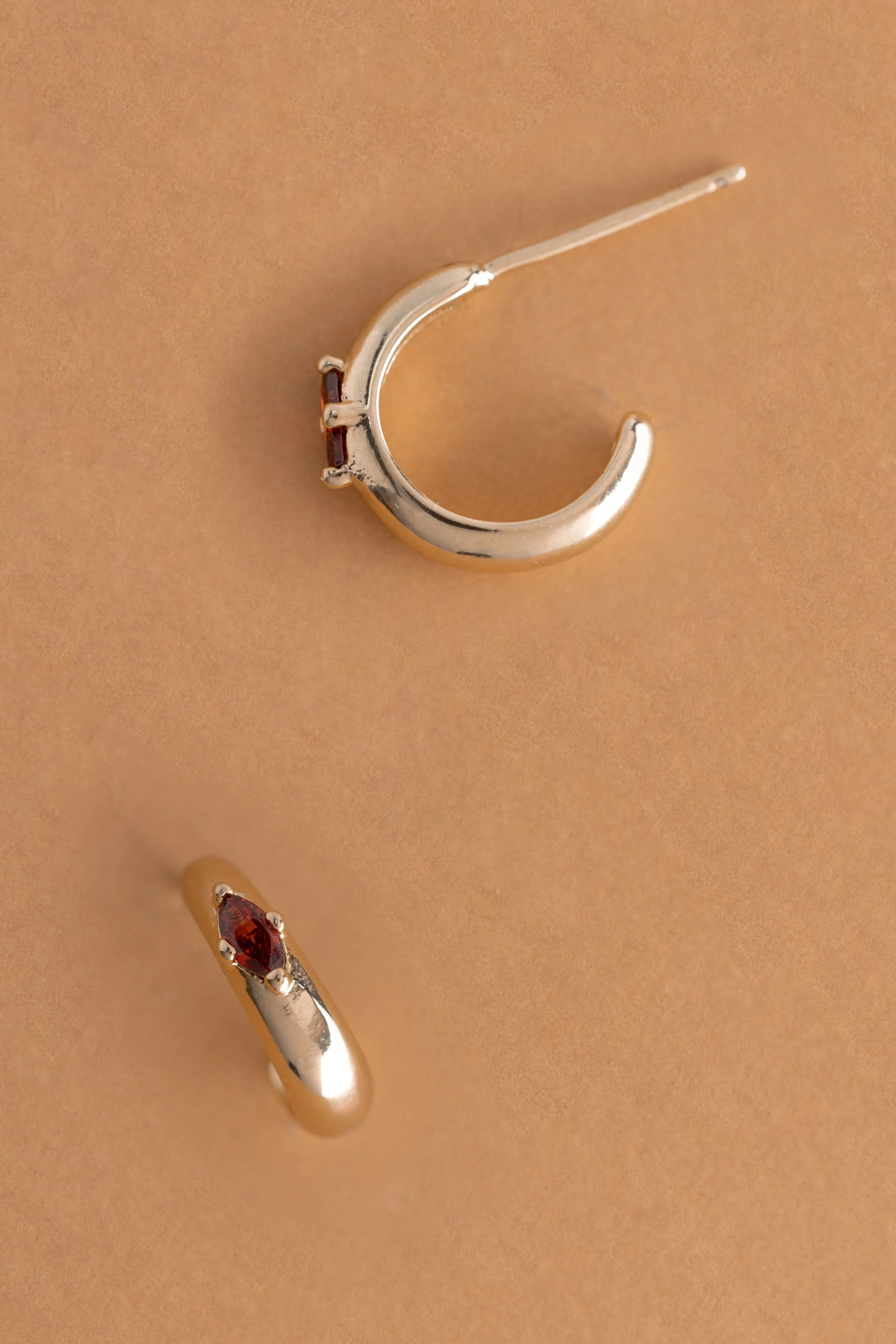 January Garnet J-Hoop Earrings