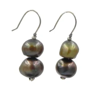 Jella Iridescent Olive Double Pearl Earrings