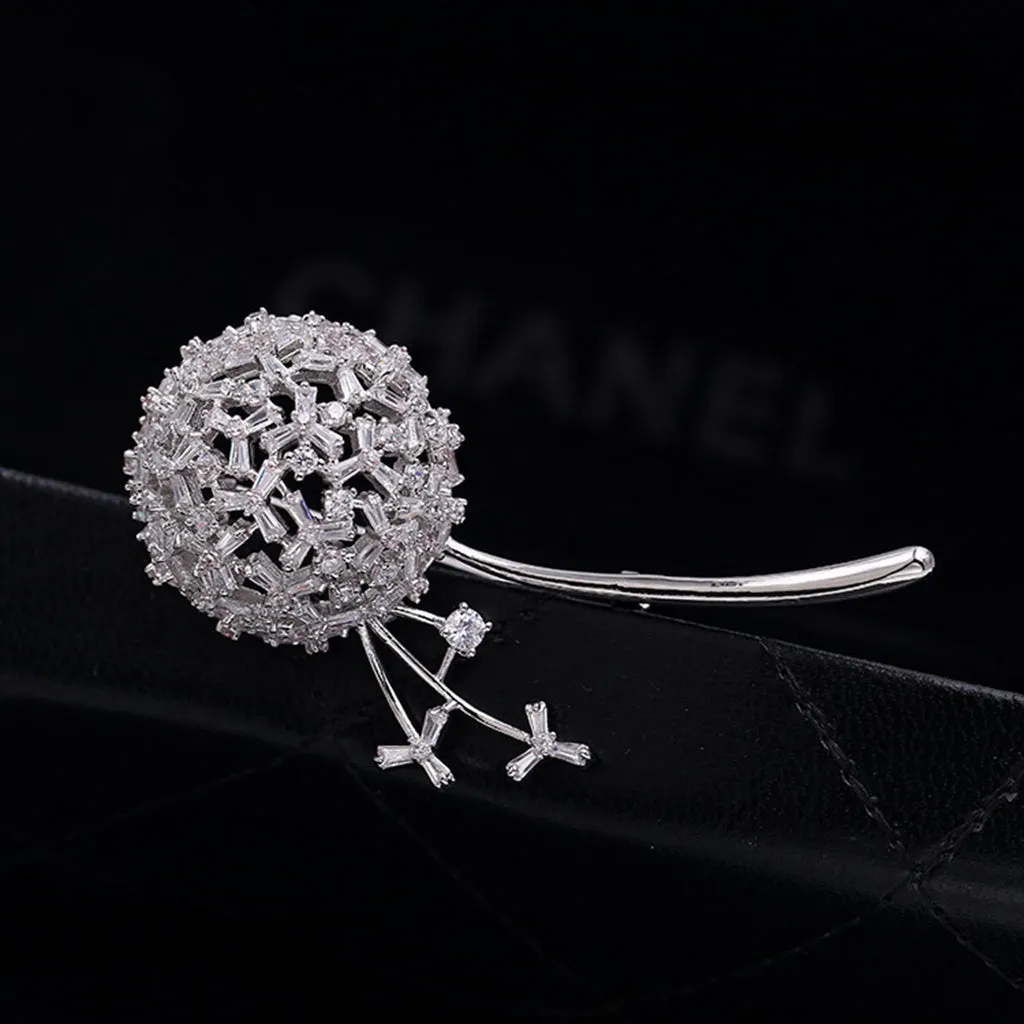 Jewelblings Delicate Silver Stem Zircon Dandelion Brooches Pins Anniversary Gift Jewelry for Mom Grandmother Wife Girlfriend Mother in Law