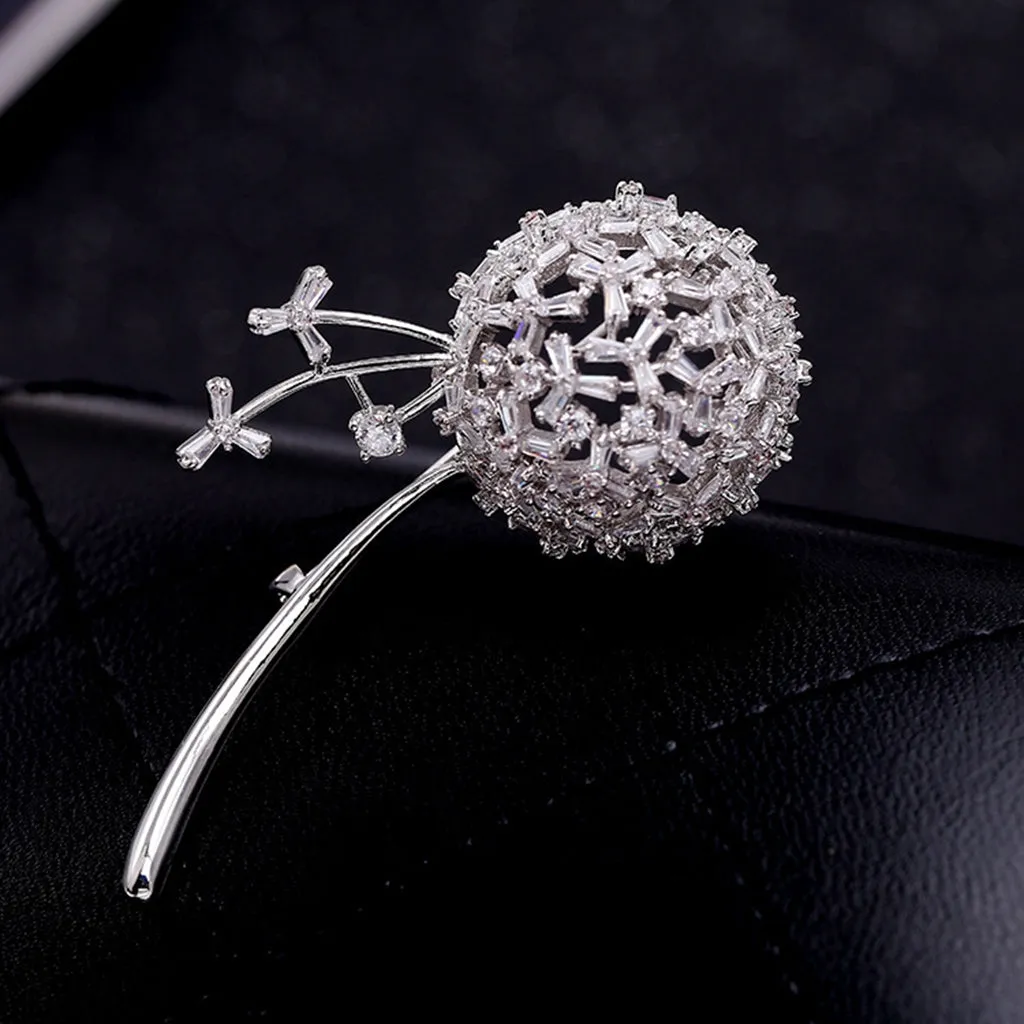 Jewelblings Delicate Silver Stem Zircon Dandelion Brooches Pins Anniversary Gift Jewelry for Mom Grandmother Wife Girlfriend Mother in Law