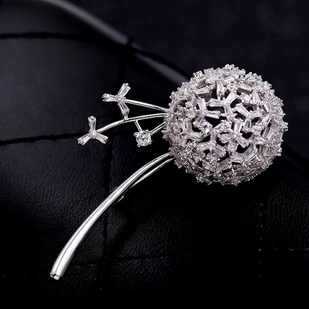 Jewelblings Delicate Silver Stem Zircon Dandelion Brooches Pins Anniversary Gift Jewelry for Mom Grandmother Wife Girlfriend Mother in Law