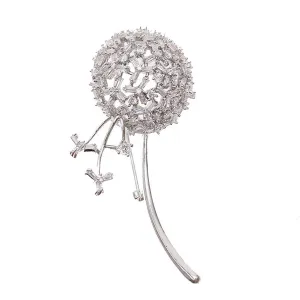 Jewelblings Delicate Silver Stem Zircon Dandelion Brooches Pins Anniversary Gift Jewelry for Mom Grandmother Wife Girlfriend Mother in Law