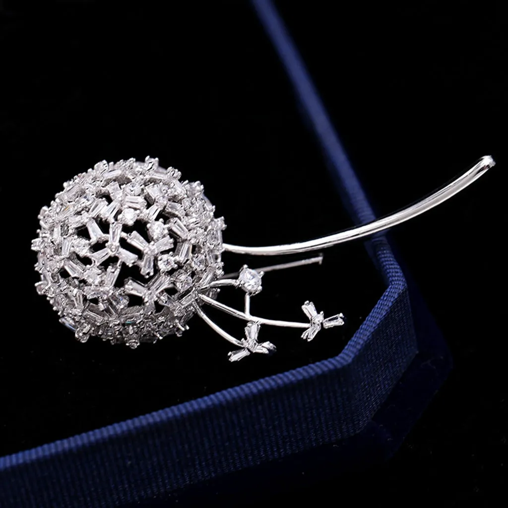Jewelblings Delicate Silver Stem Zircon Dandelion Brooches Pins Anniversary Gift Jewelry for Mom Grandmother Wife Girlfriend Mother in Law