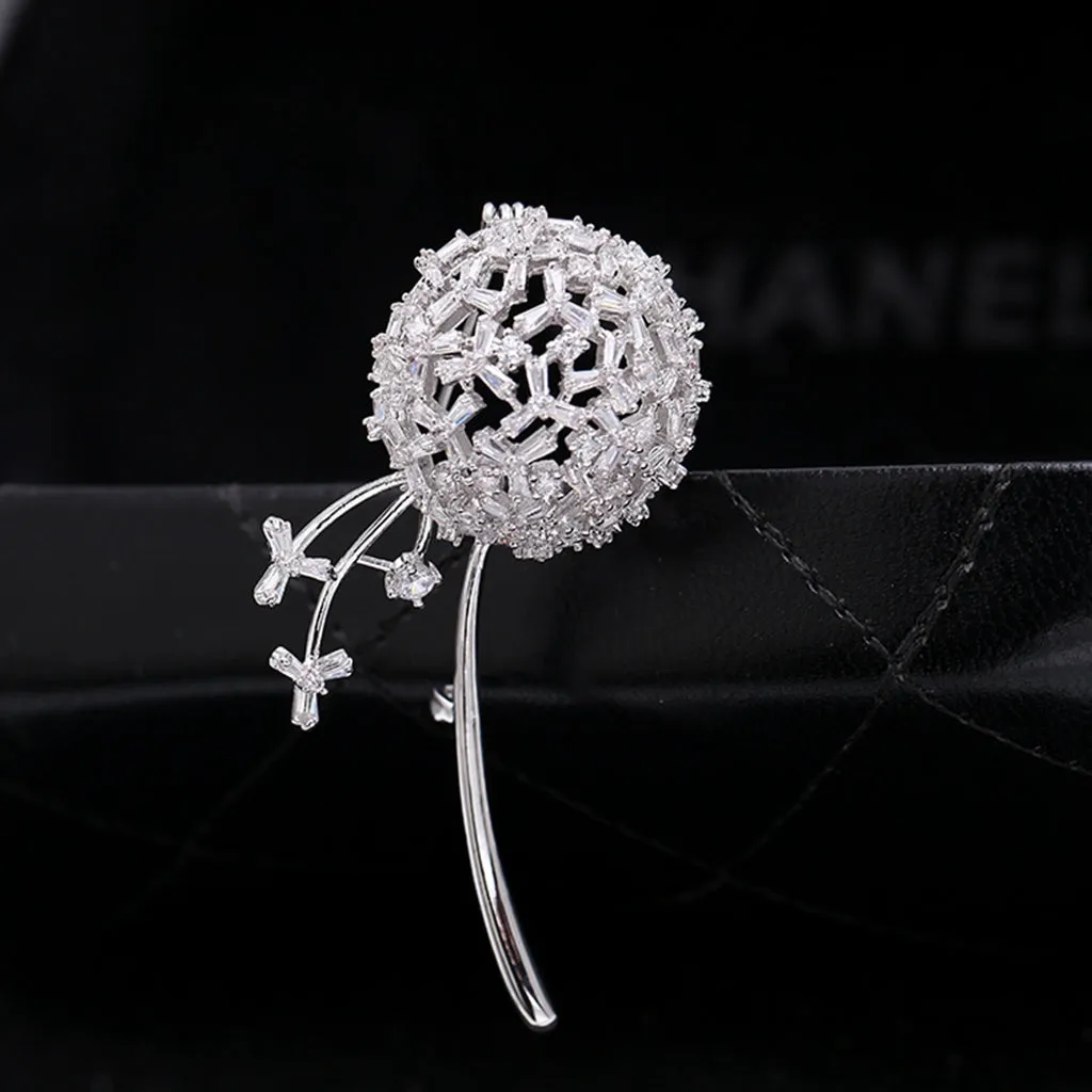 Jewelblings Delicate Silver Stem Zircon Dandelion Brooches Pins Anniversary Gift Jewelry for Mom Grandmother Wife Girlfriend Mother in Law