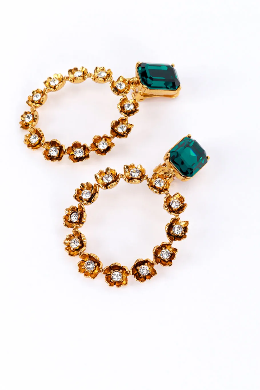 Jeweled Flower Hoop Drop Earrings