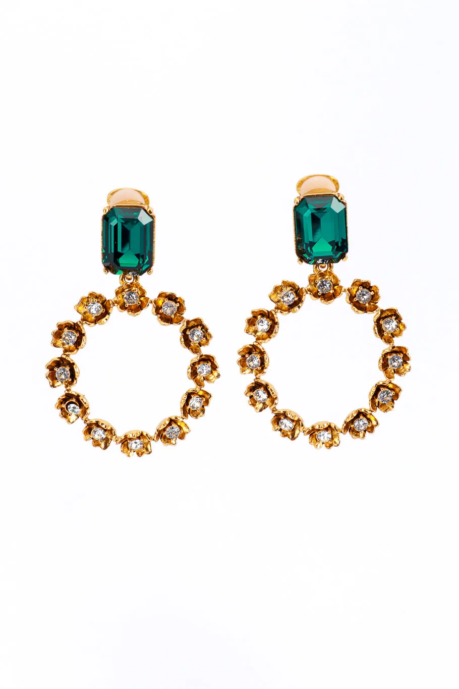Jeweled Flower Hoop Drop Earrings